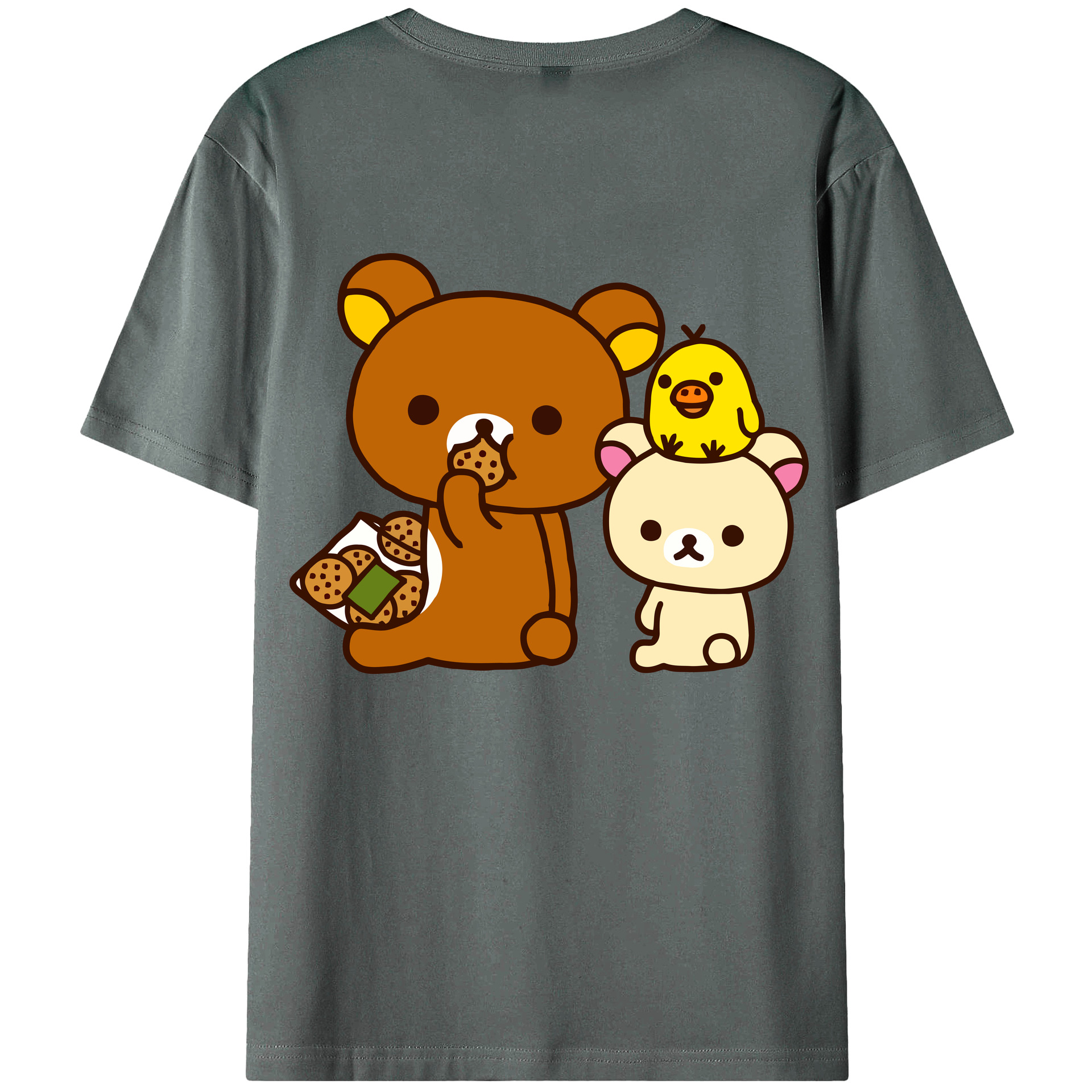 （画像用） リラックマ リラックマ キイロイトリ Rilakkuma Korilakkuma Kiiroitori 綿100％ メンズ半袖Tシャツ（バックプリント） 通気性